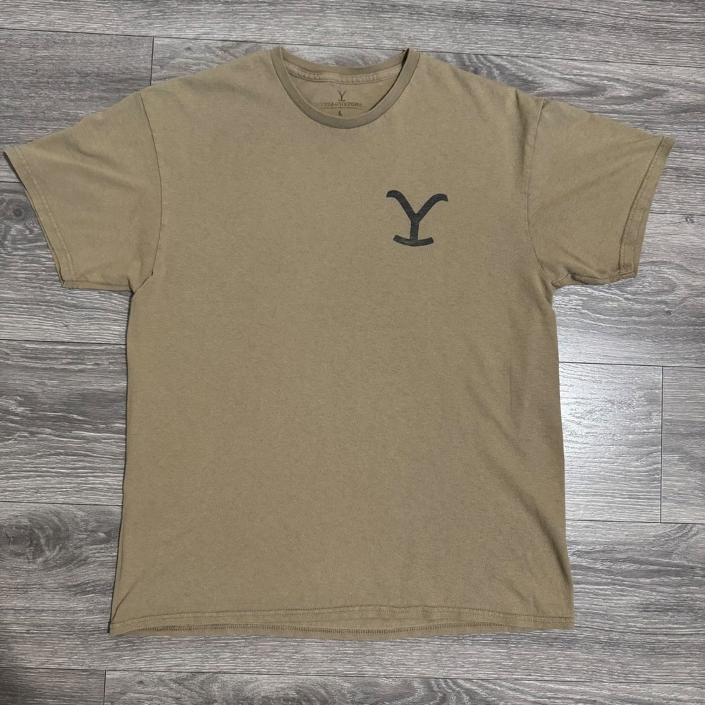 Yellowstone Dutton Ranch Montana Graphic T-Shirt Mens Large Tan Short Sleeve Tee
